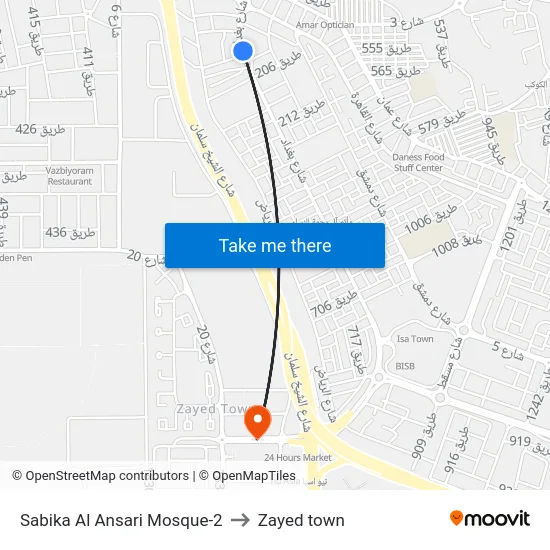 Sabika Al Ansari Mosque-2 to Zayed town map