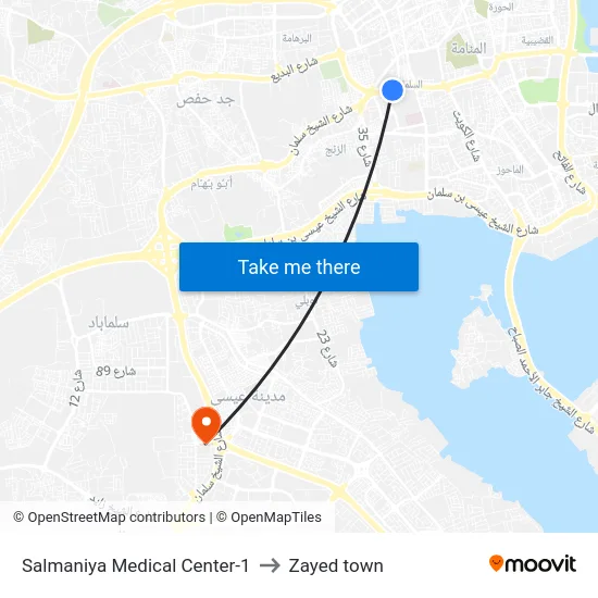 Salmaniya Medical Center-1 to Zayed town map