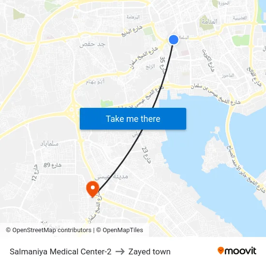 Salmaniya Medical Center-2 to Zayed town map