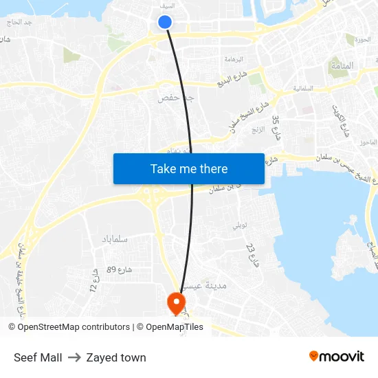Seef Mall to Zayed town map