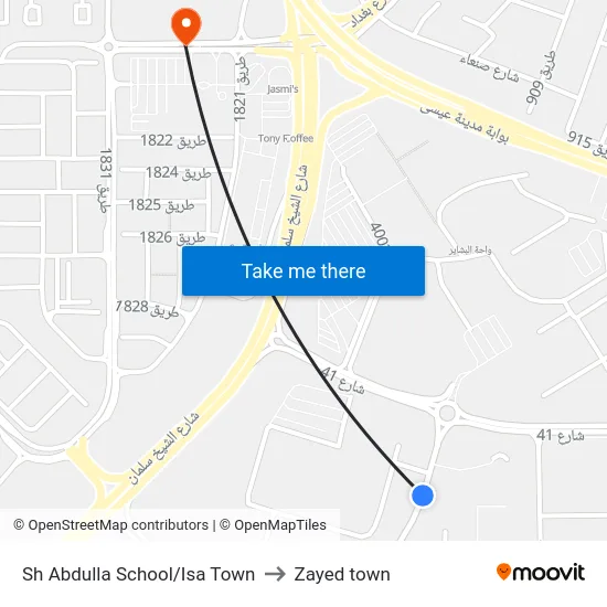 Sh Abdulla School/Isa Town to Zayed town map