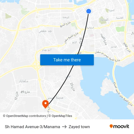 Sh Hamad Avenue-3/Manama to Zayed town map