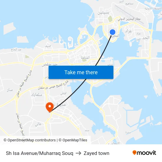 Sh Isa Avenue/Muharraq Souq to Zayed town map