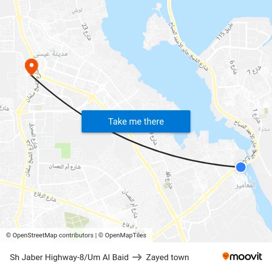 Sh Jaber Highway-8/Um Al Baid to Zayed town map