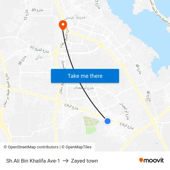 Sh.Ali Bin Khalifa Ave-1 to Zayed town map