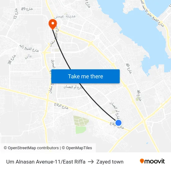 Um Alnasan Avenue-11/East Riffa to Zayed town map