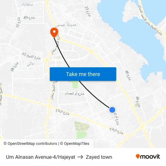 Um Alnasan Avenue-4/Hajeyat to Zayed town map