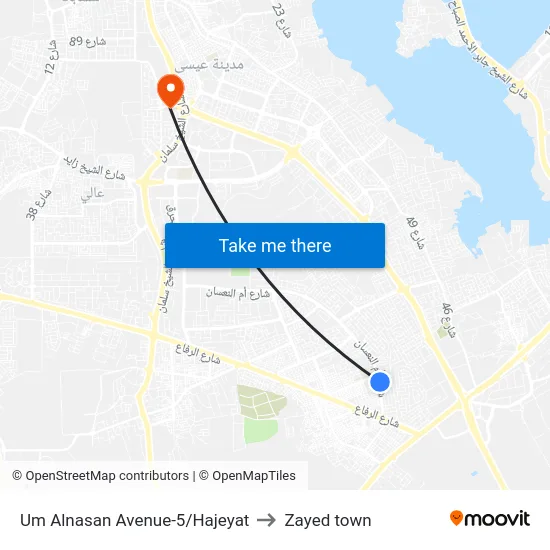 Um Alnasan Avenue-5/Hajeyat to Zayed town map