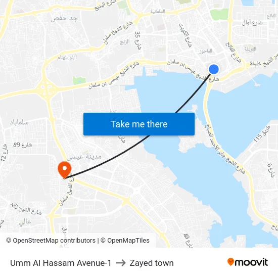 Umm Al Hassam Avenue-1 to Zayed town map