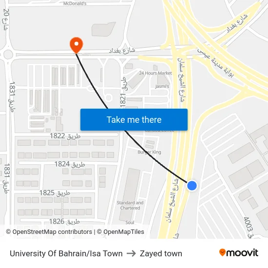 University Of Bahrain/Isa Town to Zayed town map
