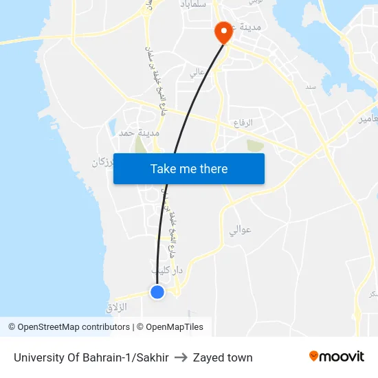 University Of Bahrain-1/Sakhir to Zayed town map