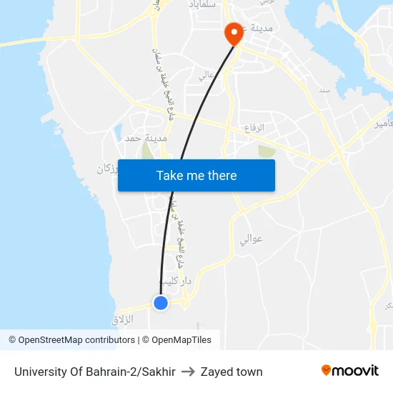 University Of Bahrain-2/Sakhir to Zayed town map