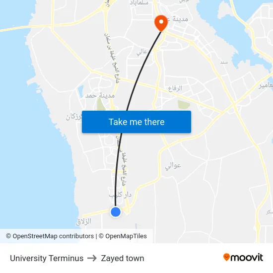 University Terminus to Zayed town map