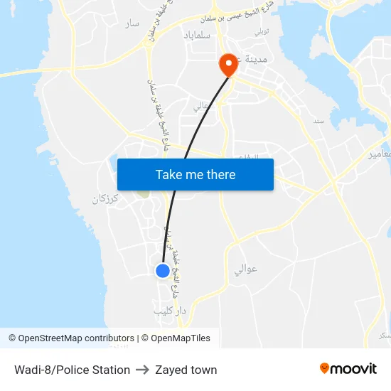 Wadi-8/Police Station to Zayed town map