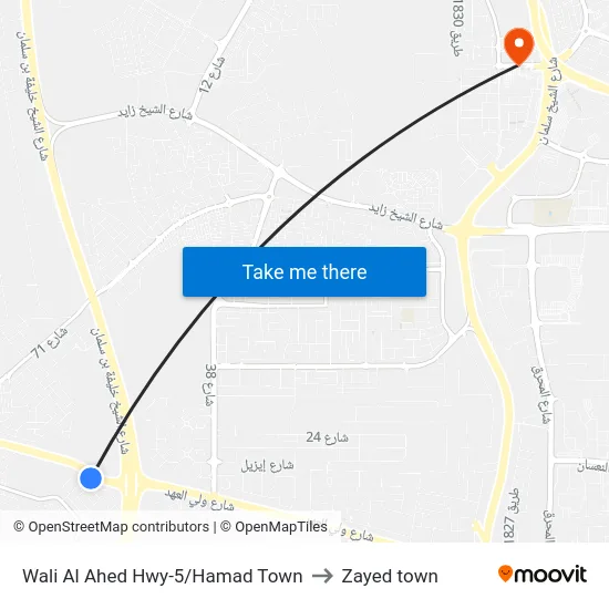 Wali Al Ahed Hwy-5/Hamad Town to Zayed town map