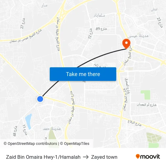 Zaid Bin Omaira Hwy-1/Hamalah to Zayed town map