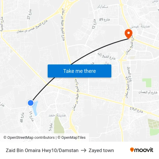 Zaid Bin Omaira Hwy10/Damstan to Zayed town map