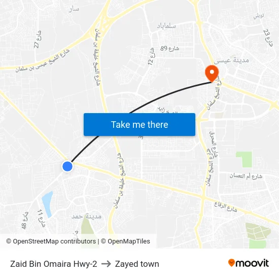 Zaid Bin Omaira Hwy-2 to Zayed town map