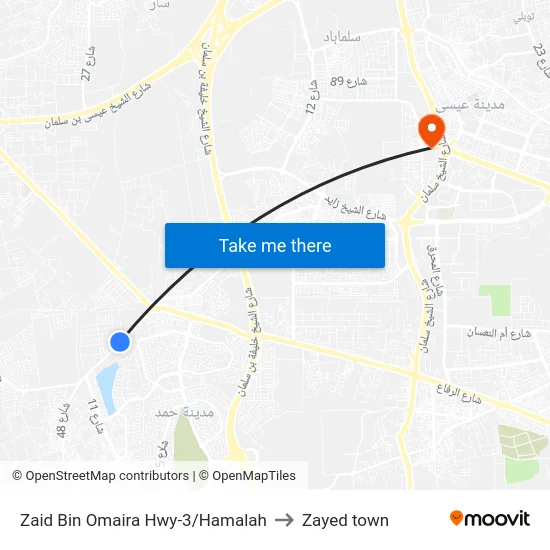 Zaid Bin Omaira Hwy-3/Hamalah to Zayed town map