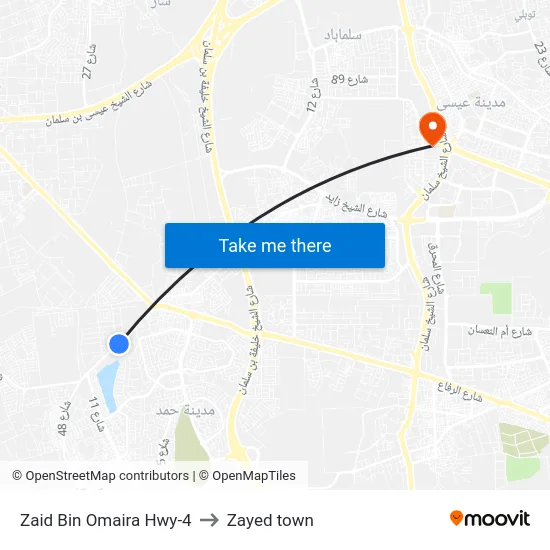 Zaid Bin Omaira Hwy-4 to Zayed town map