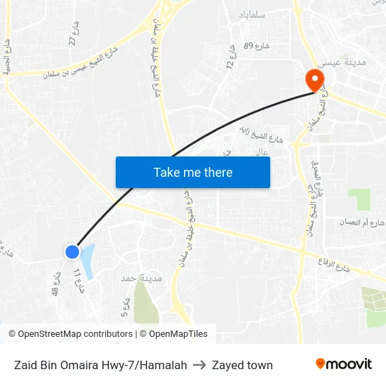 Zaid Bin Omaira Hwy-7/Hamalah to Zayed town map