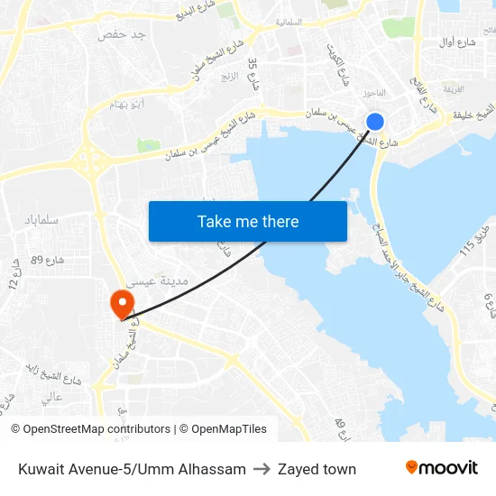 Kuwait Avenue-5/Umm Alhassam to Zayed town map