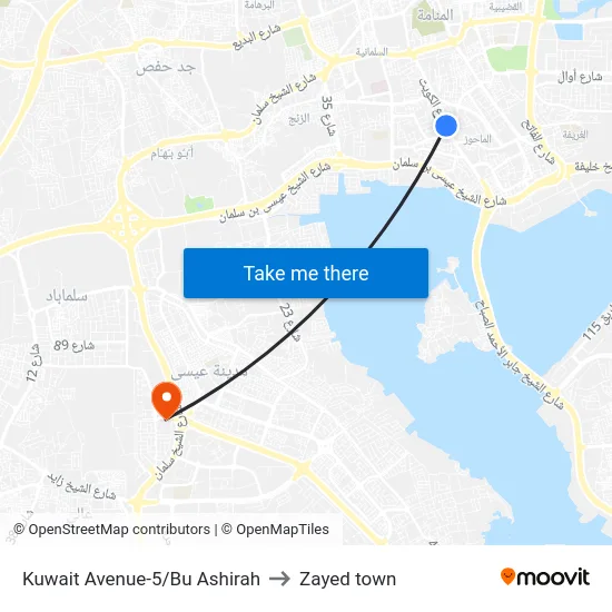Kuwait Avenue-5/Bu Ashirah to Zayed town map