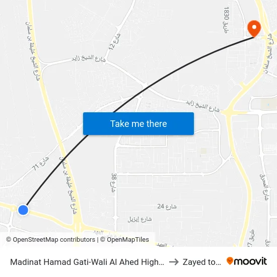 Madinat Hamad Gati-Wali Al Ahed Highway-1 to Zayed town map