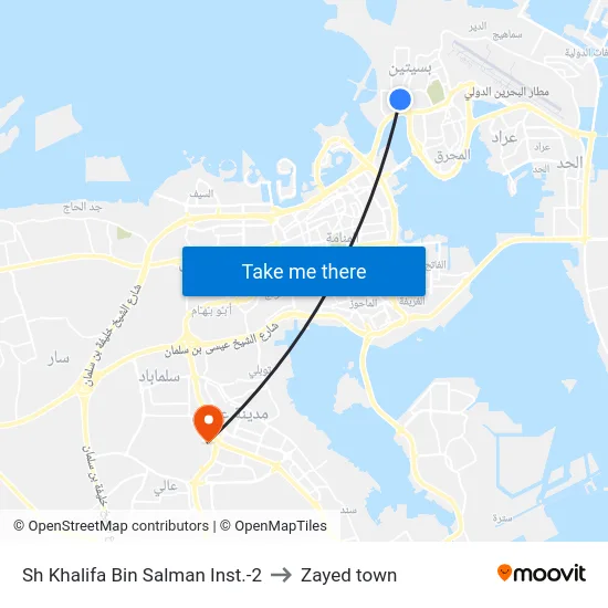 Sh Khalifa Bin Salman Inst.-2 to Zayed town map
