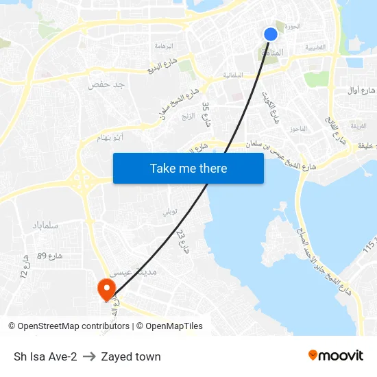 Sh Isa Ave-2 to Zayed town map