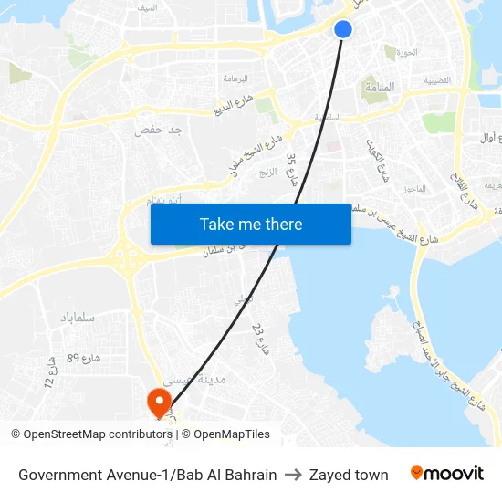 Government Avenue-1/Bab Al Bahrain to Zayed town map