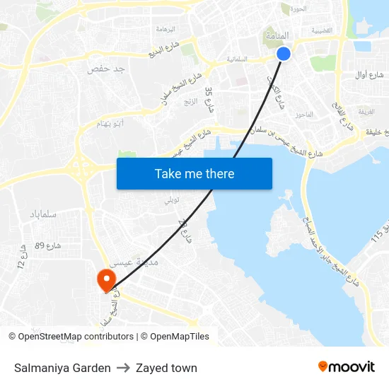 Salmaniya Garden to Zayed town map