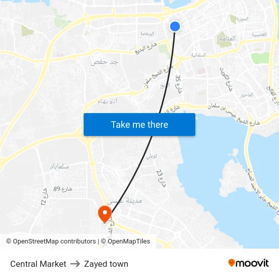 Central Market to Zayed town map