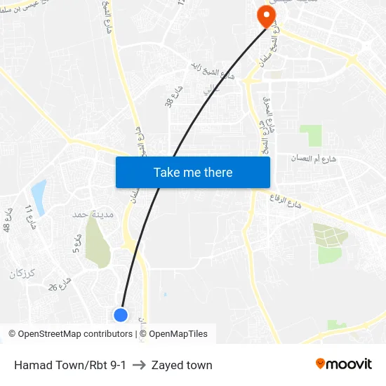 Hamad Town/Rbt 9-1 to Zayed town map