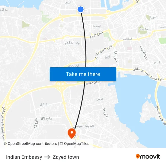 Indian Embassy to Zayed town map