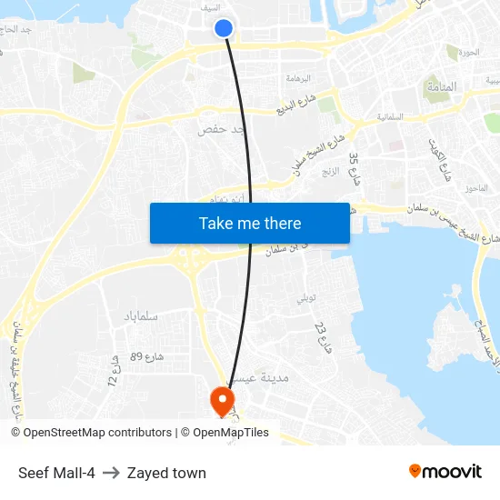 Seef Mall-4 to Zayed town map