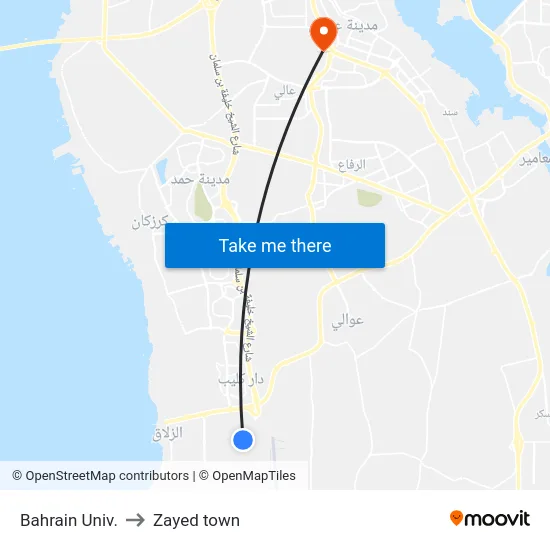 Bahrain Univ. to Zayed town map
