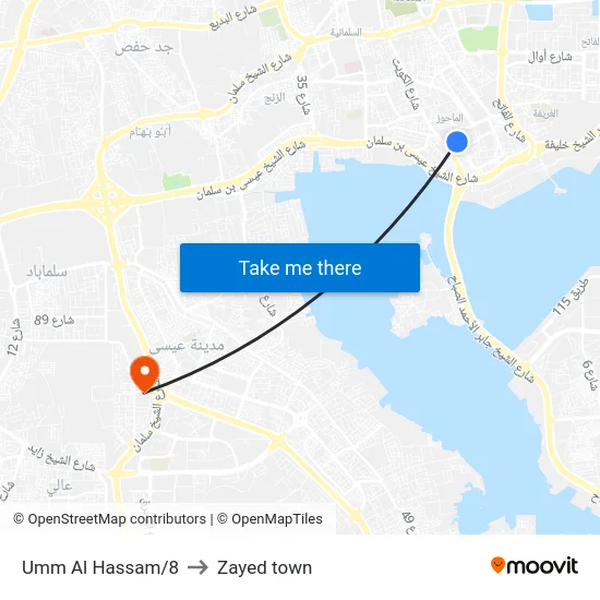 Umm Al Hassam/8 to Zayed town map