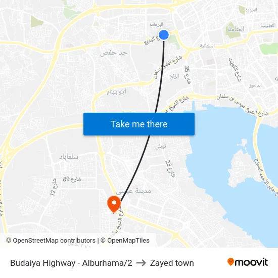Budaiya Highway - Alburhama/2 to Zayed town map
