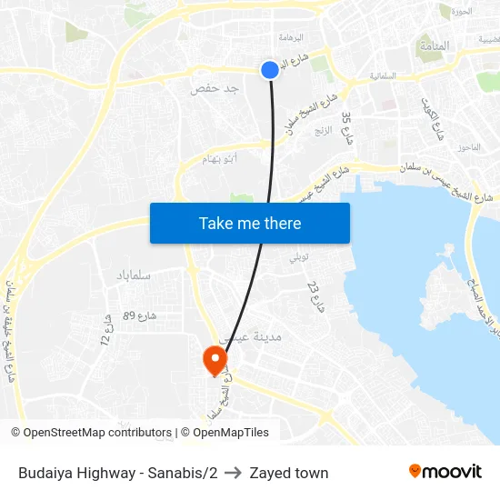 Budaiya Highway - Sanabis/2 to Zayed town map