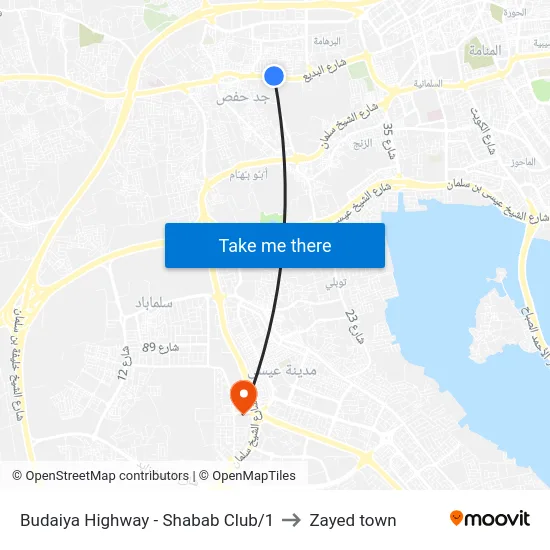 Budaiya Highway - Shabab Club/1 to Zayed town map