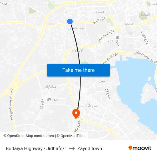 Budaiya Highway - Jidhafs/1 to Zayed town map