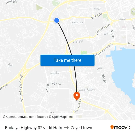 Budaiya Highway-32/Jidd Hafs to Zayed town map