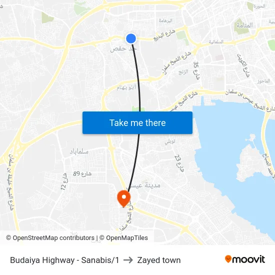 Budaiya Highway - Sanabis/1 to Zayed town map