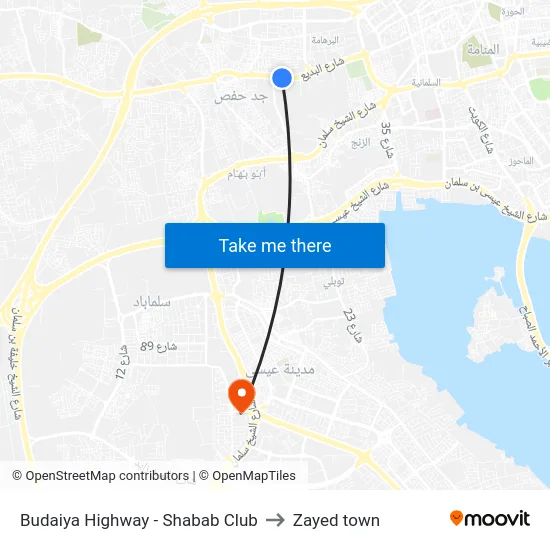 Budaiya Highway - Shabab Club to Zayed town map