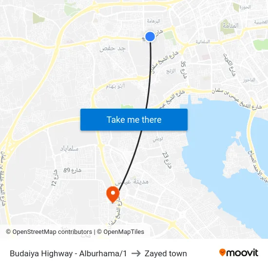 Budaiya Highway - Alburhama/1 to Zayed town map