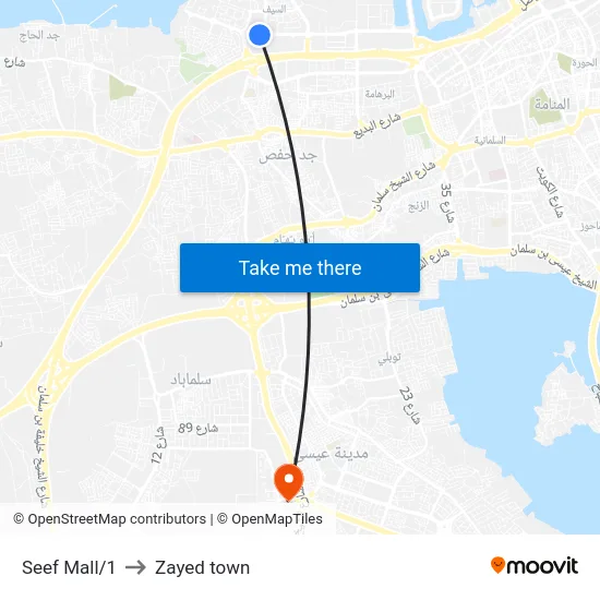 Seef Mall/1 to Zayed town map
