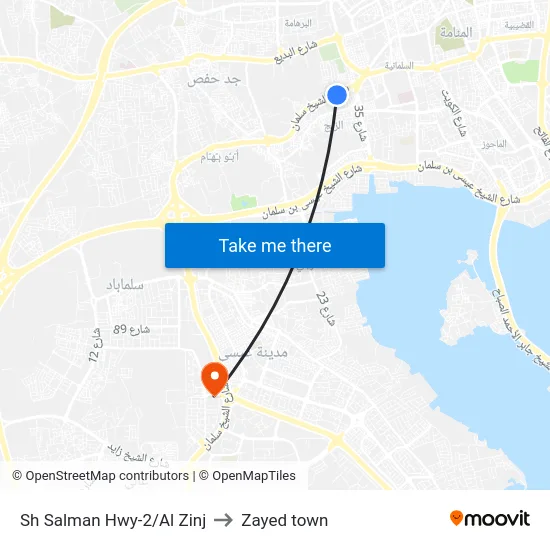 Sh Salman Hwy-2/Al Zinj to Zayed town map