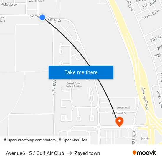 Avenue6 - 5 / Gulf Air Club to Zayed town map