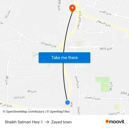 Shaikh Salman Hwy-1 to Zayed town map